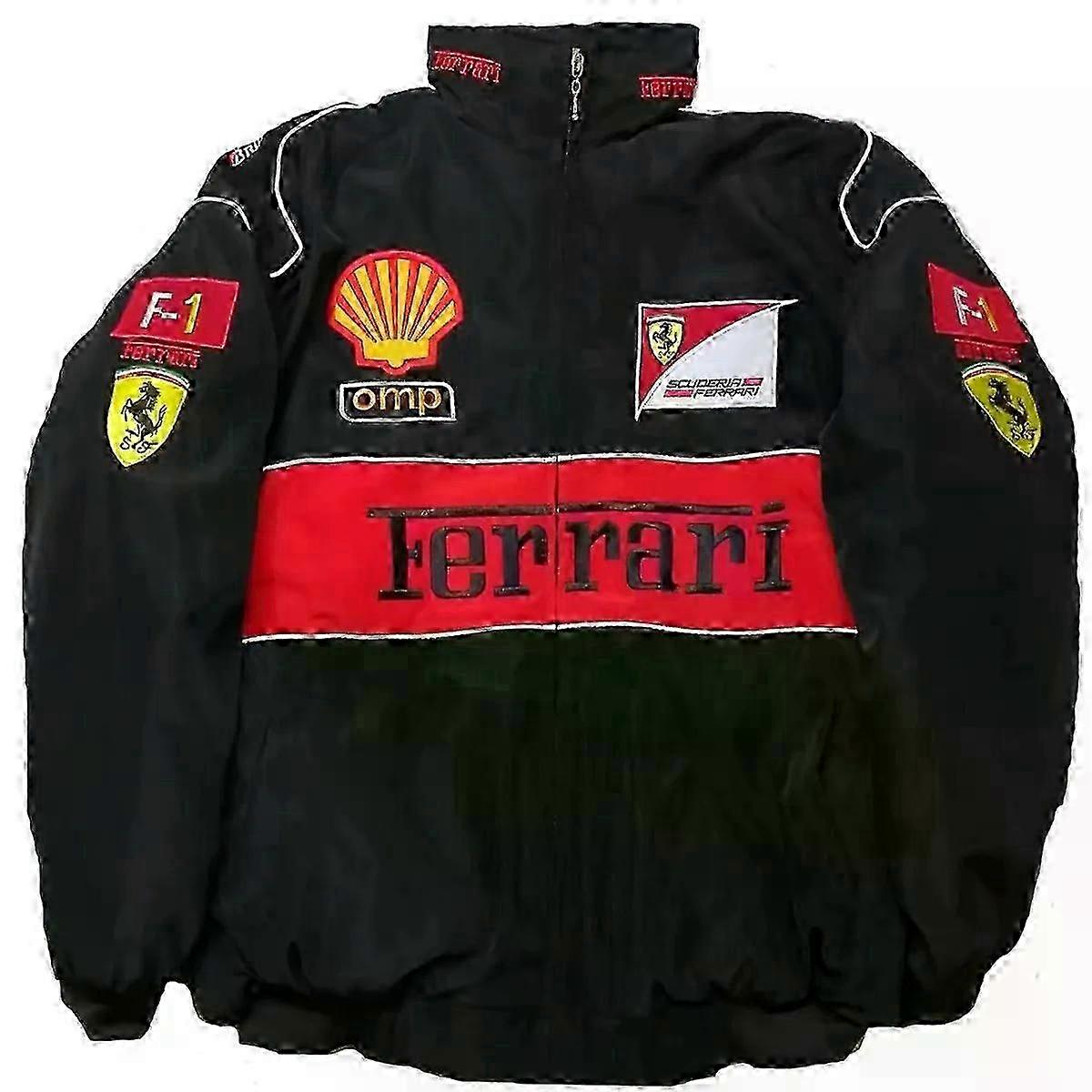 Veste de course brodée pour homme, rouge et noire, style écurie F1.