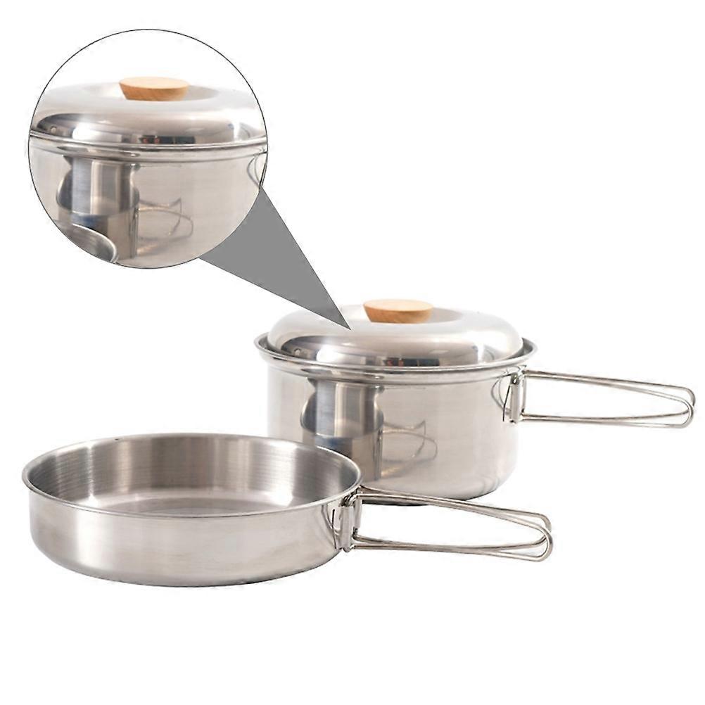 Stainless Steel Camping Cookware Set for Outdoor Use Durable Practical Cooking Tools Silver 2pcs