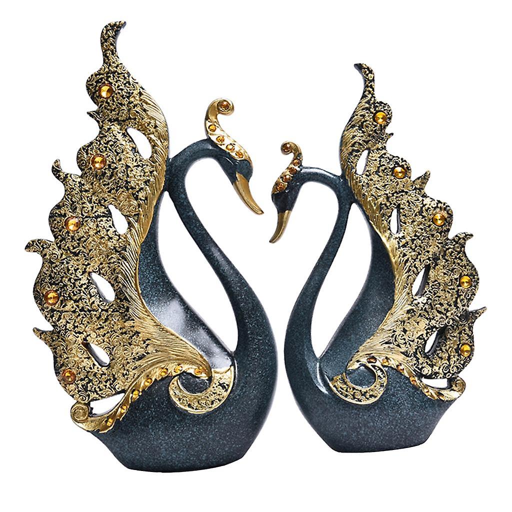 European Couple Swan Ornament Crafts Wedding Gift Home Desk Figurines Blue