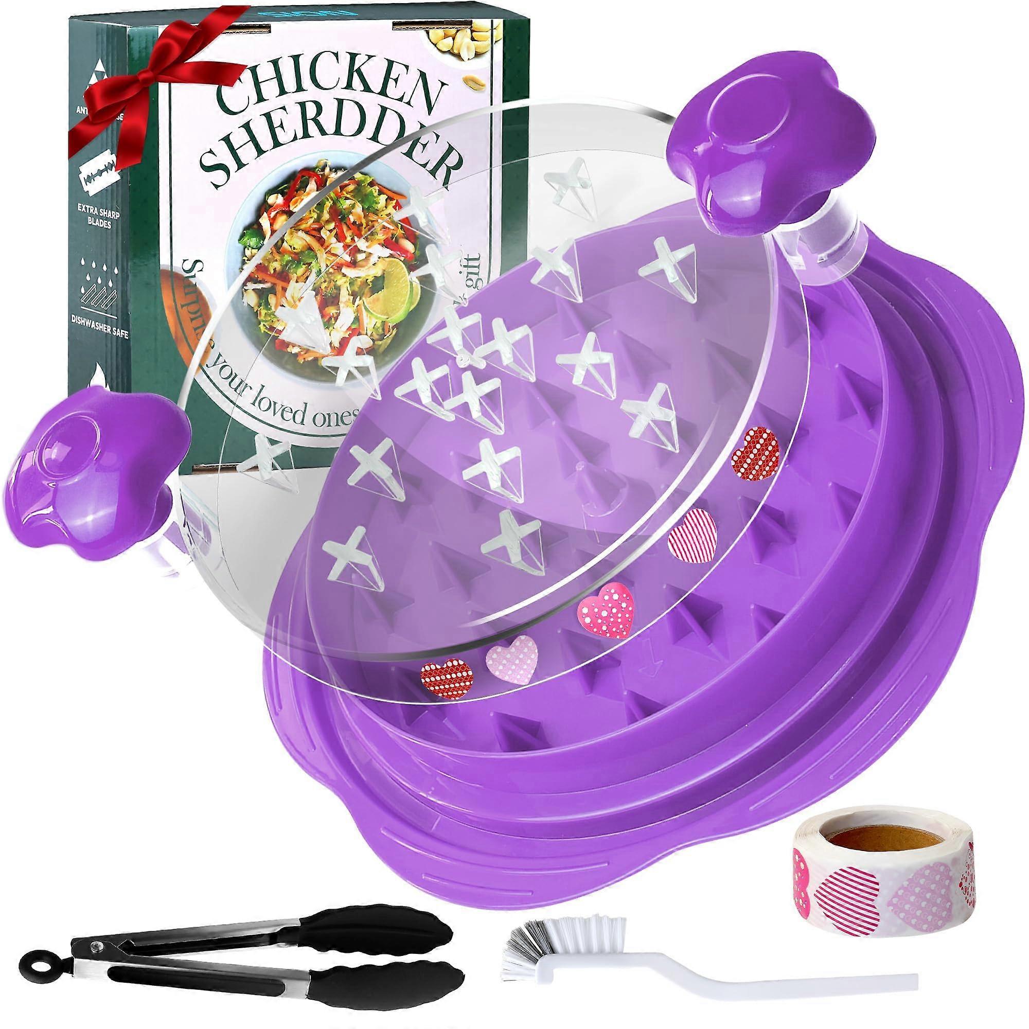 Upgraded 10.8 Inch Chicken and Meat Shredder with Ergonomic Handle and Transparent Lid Purple