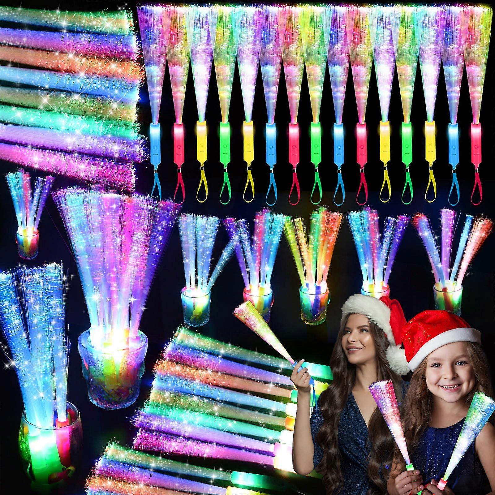 38 PCS LED Glow Sticks for Parties, MultiColor Fiber Optic Wands with 3 Modes, Battery Powered