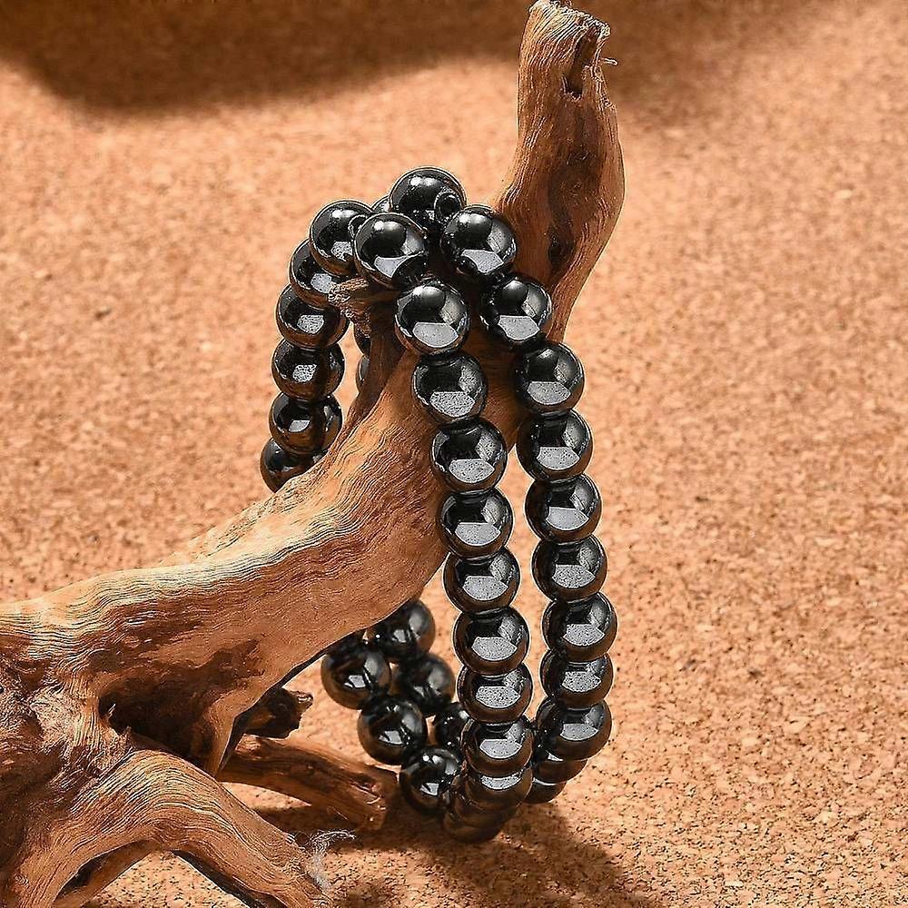Pulseira elástica feminina com contas redondas de hematita. Diâmetro interno: 5,2 cm (2 polegadas). Contas: 8 mm.
