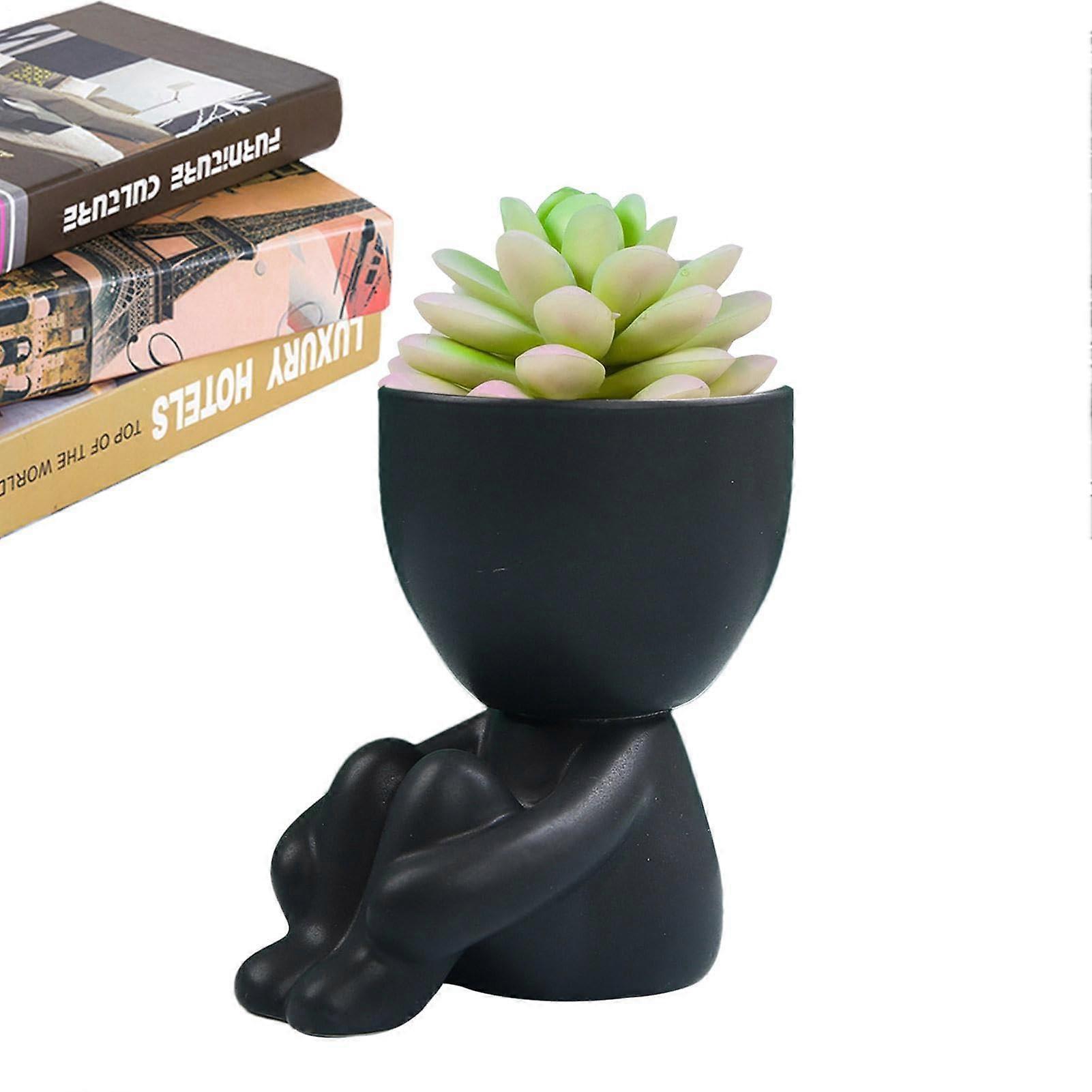Face Planter Ceramic Pot with Drainage, Realistic Human Shape Succulent Planter for Home Decor