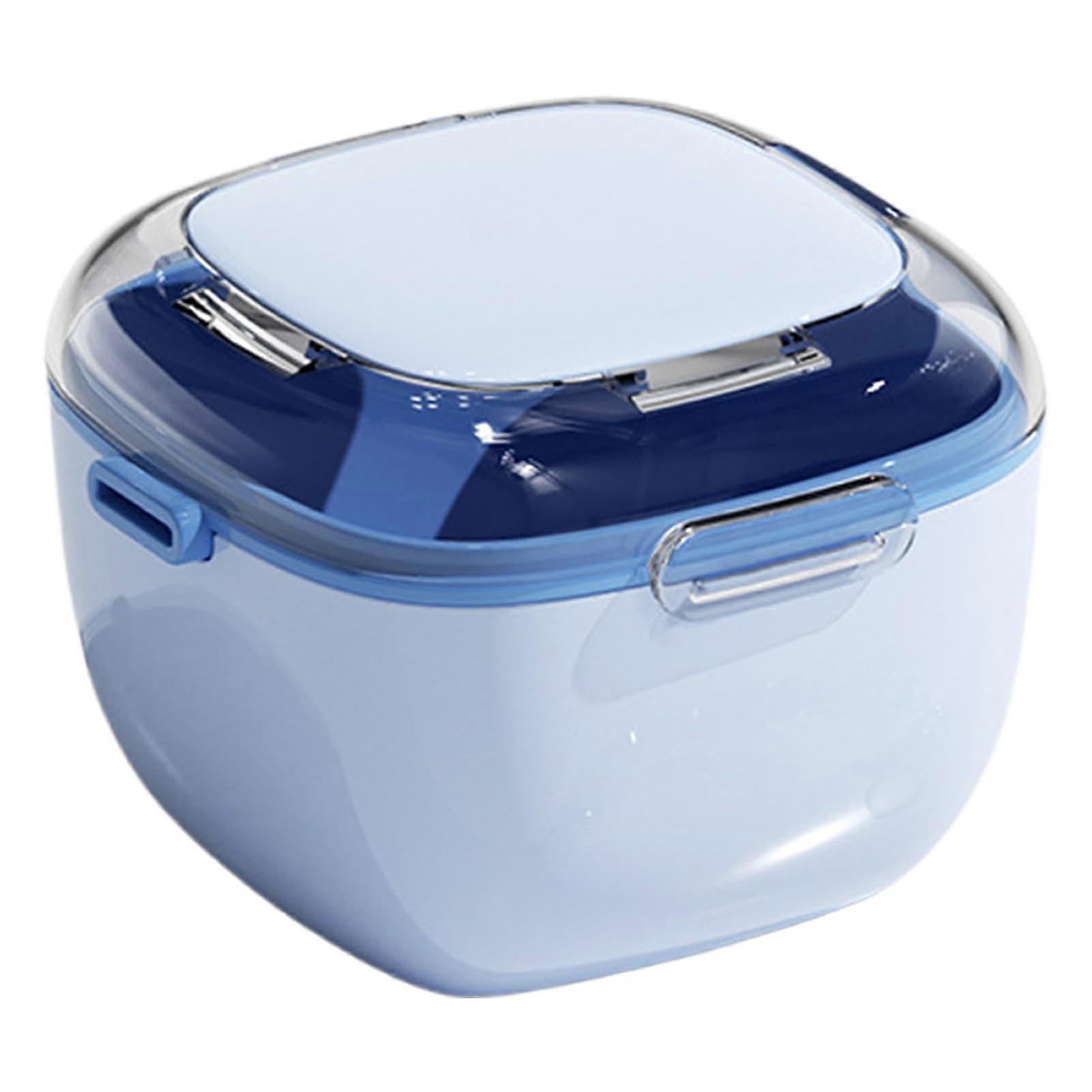 Denture Case with Strainer Basket, Double Layer Retainer Box for Travel, Grey Light Blue