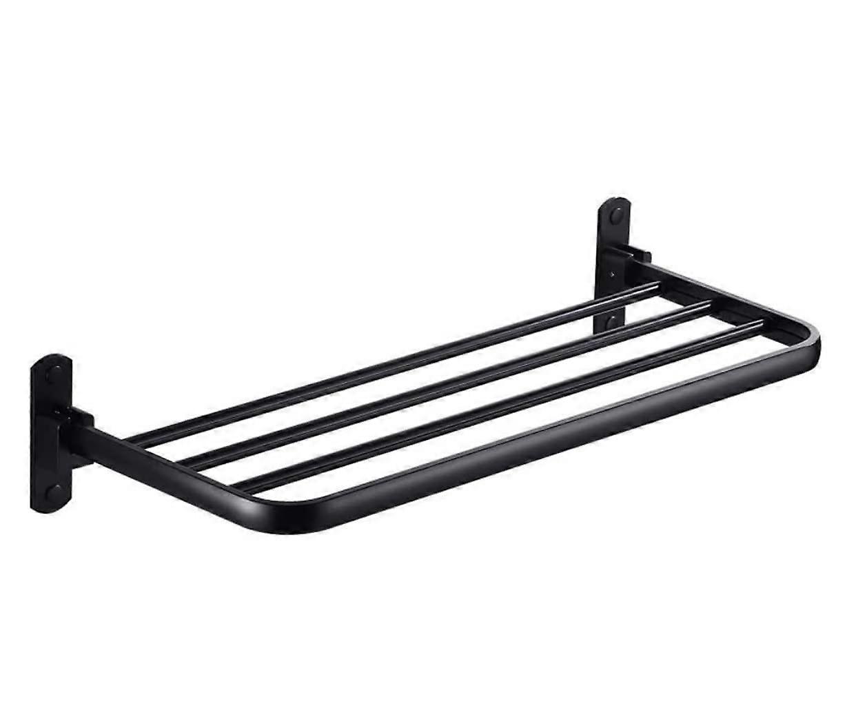 Wall Mounted Space Aluminum Folding Single Layer Towel Rack with Shelf for Bathroom