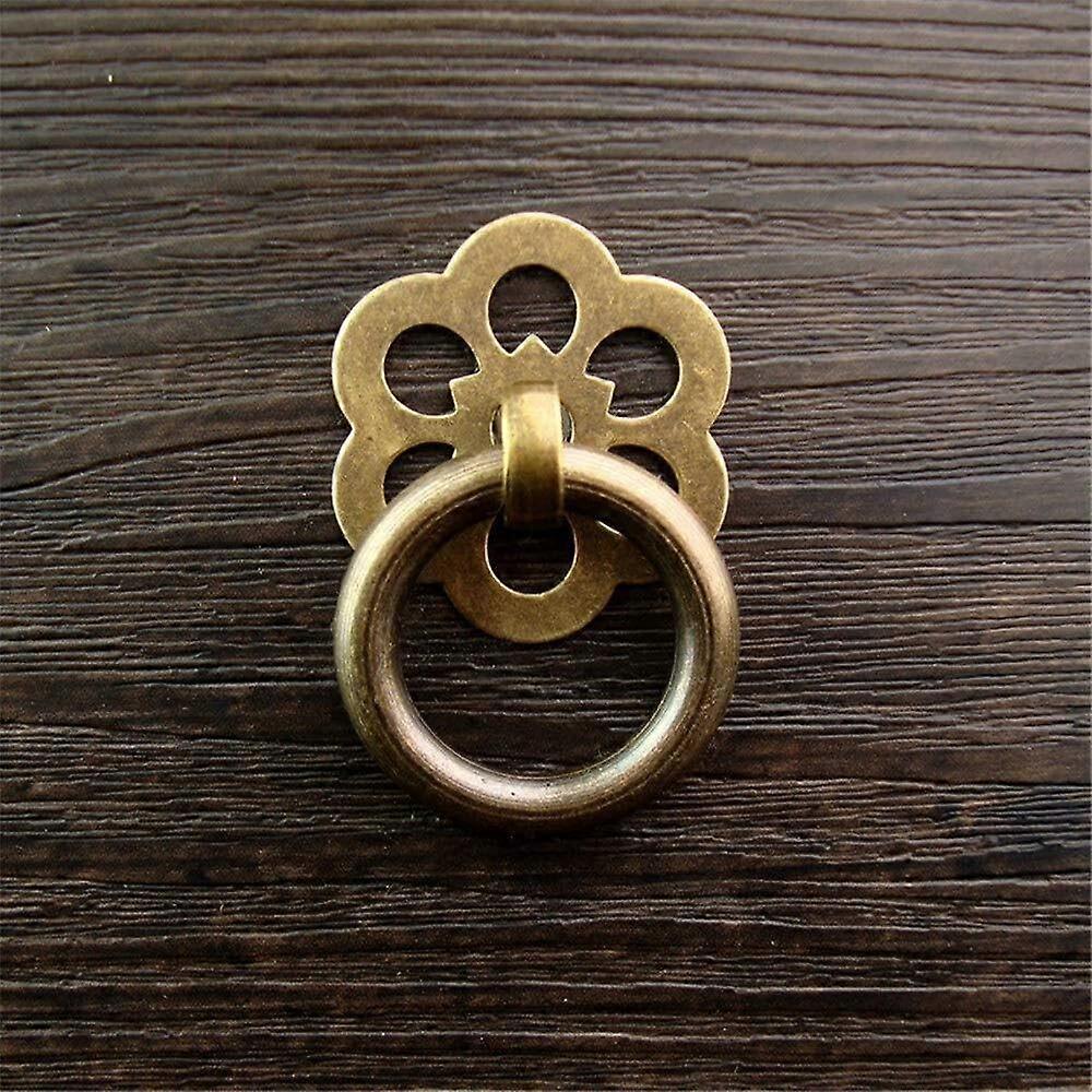 Brass Drawer Handles Antique Bronze Flower Shape Cabinet Pulls Solid Brass Ring Pulls 10pcs