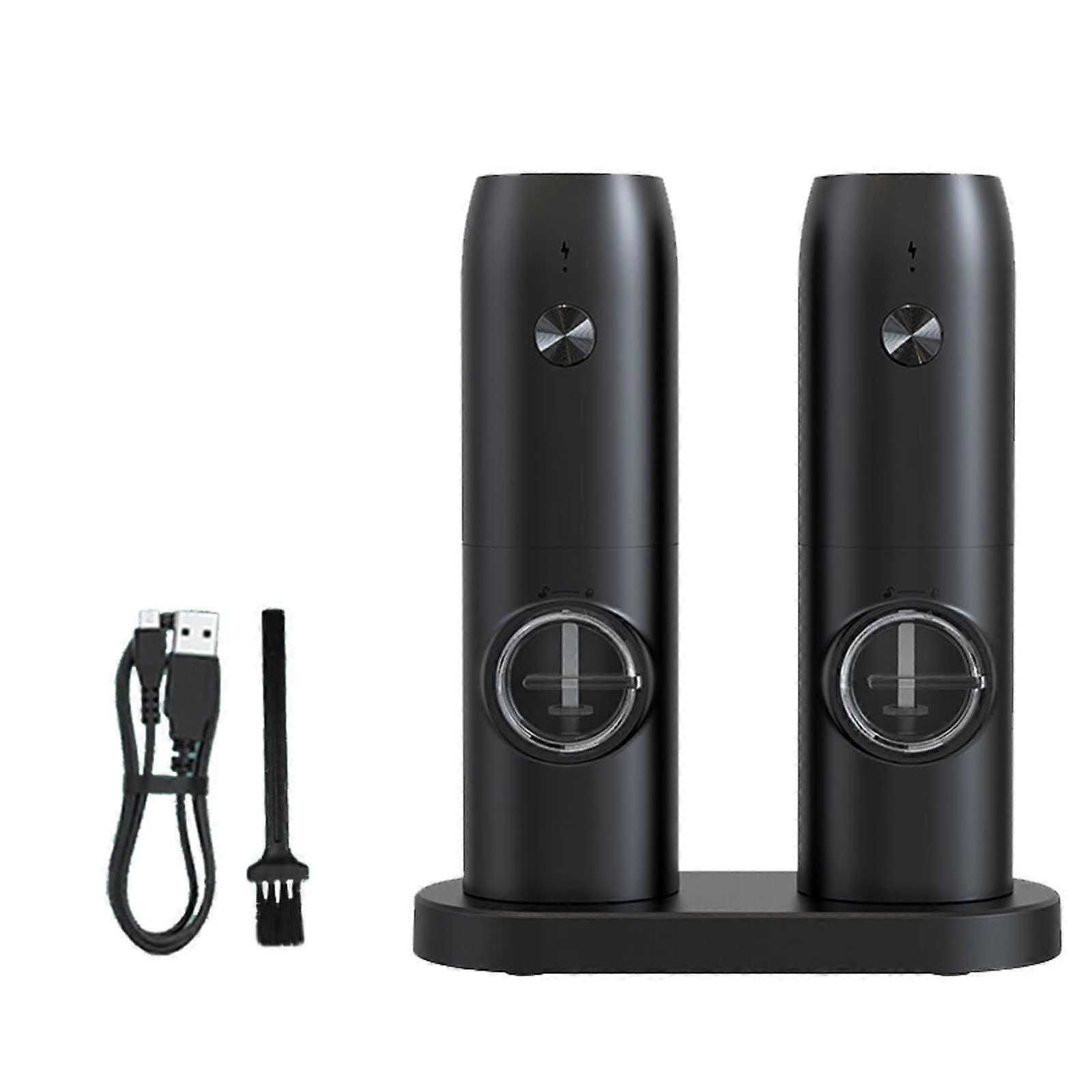 Electric Pepper Grinder Set 2pcs USB Rechargeable with Charging Stand Adjustable Coarseness LED