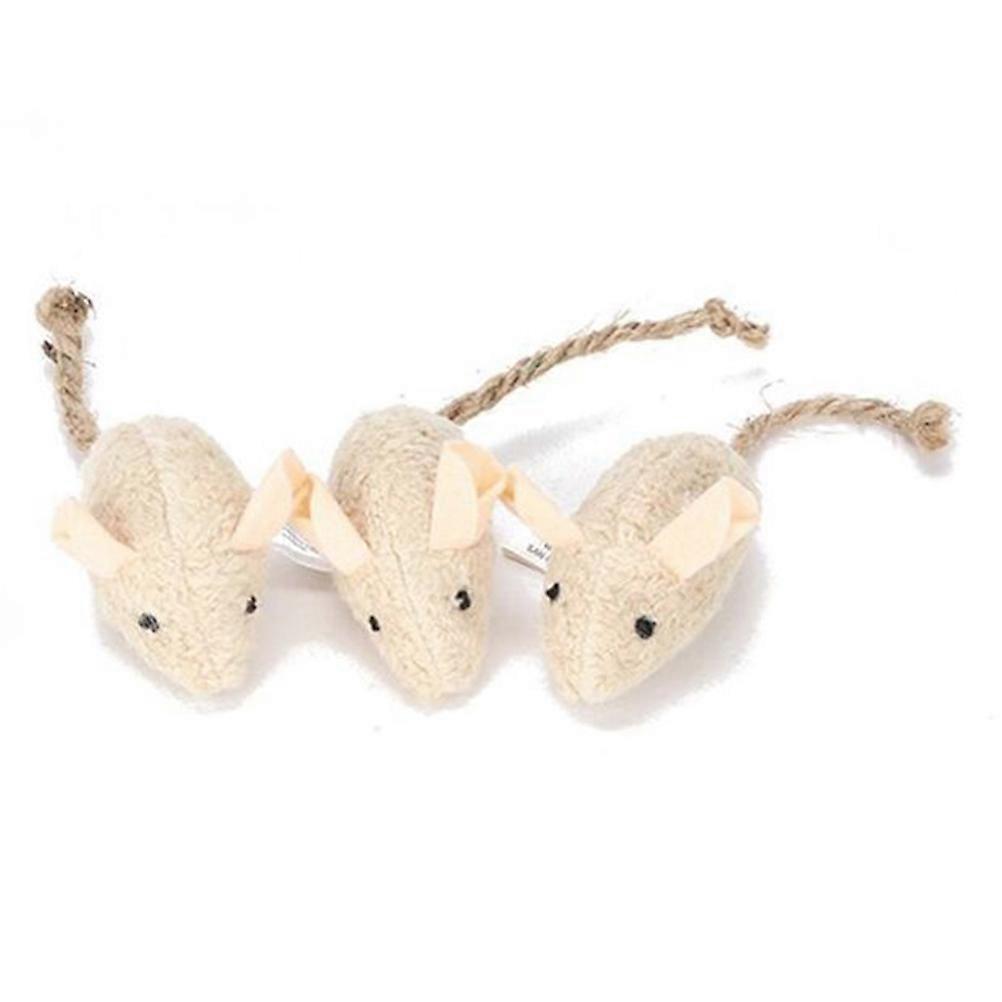 Cat Toys Plush Mice for Mental Exercise 3Pcs Interactive Mouse Set Beige