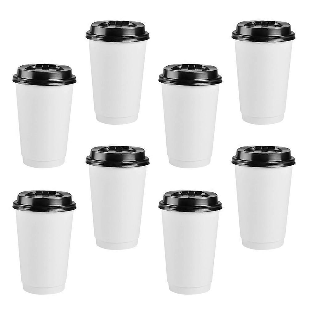 Disposable Coffee Paper Cups with Lids for Drinking Coffee 50Pcs Set