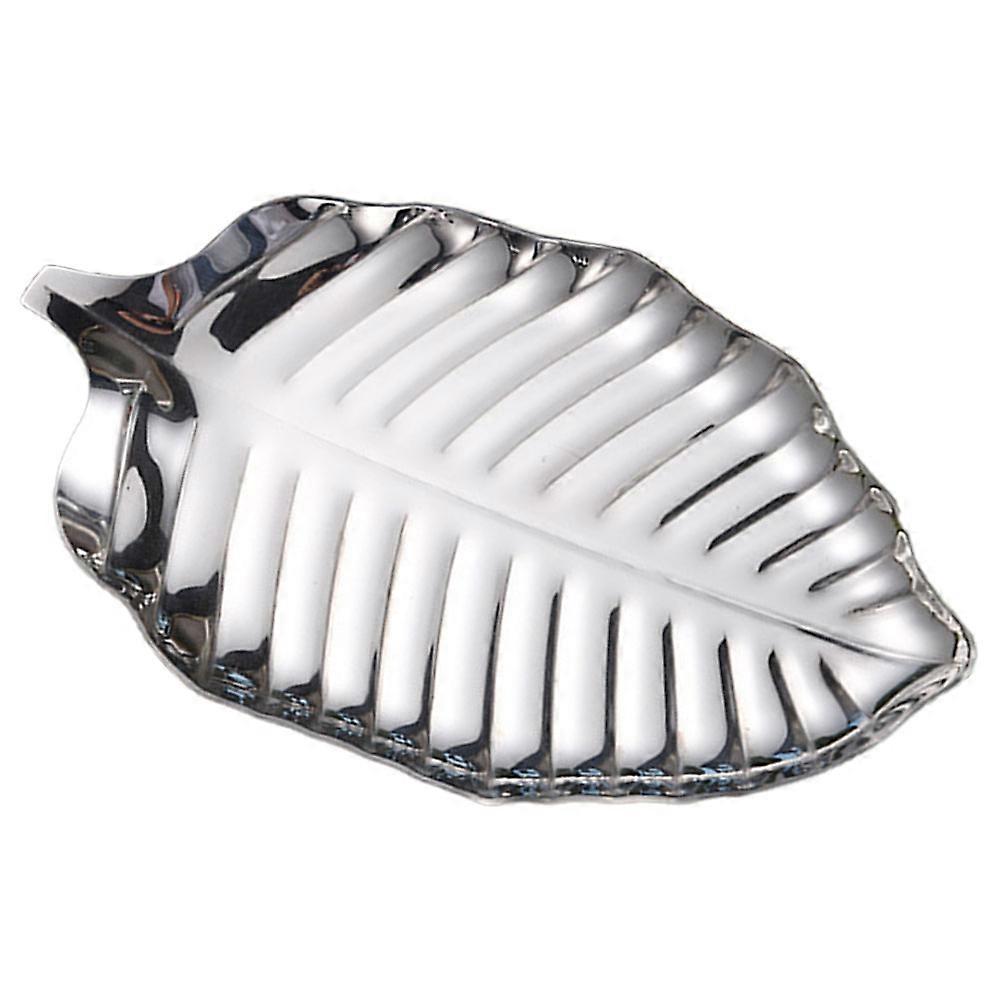 Leaf Shaped Dessert Plate for Snack Serving Silver Stainless Steel