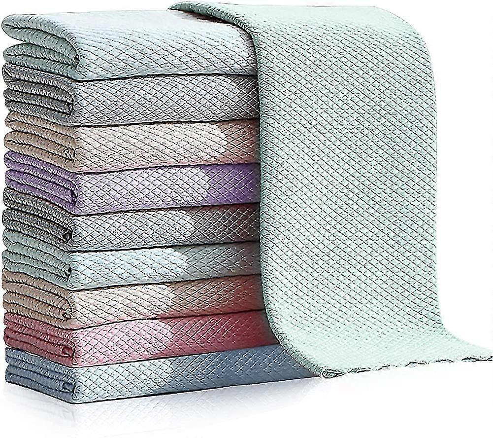 10 Pack Reusable Microfiber Cleaning Cloths Fish Scale Pattern 40 X 30cm