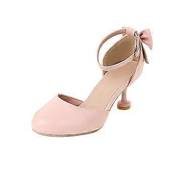 Mädchen-Pumps mit Schleife, geschlossener Zehenbereich, verstellbare Schnallen, rosa, für Hochzeitsfeiern, 7-8 Jahre