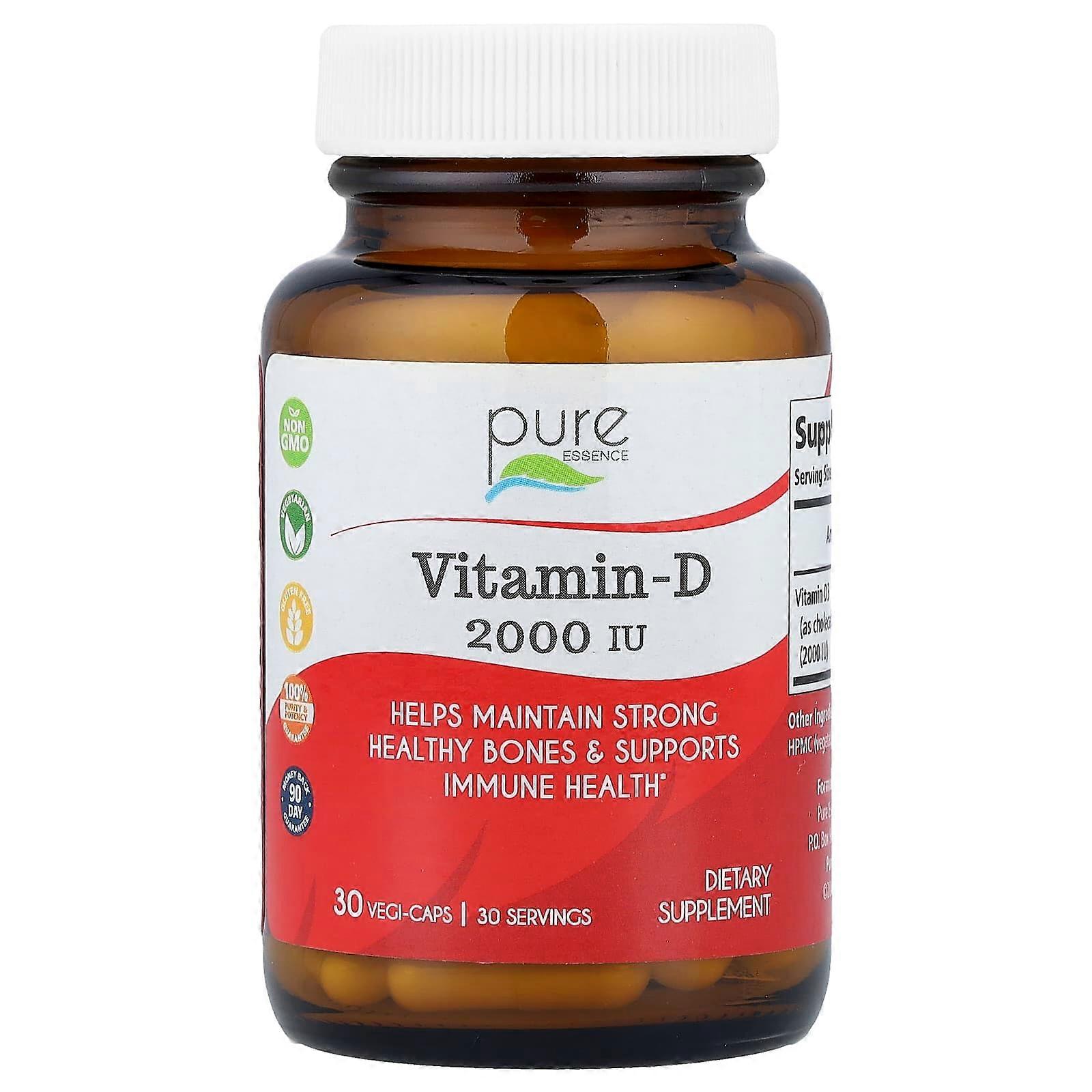 Pure Essence, Vitamin-D, 2,000 IU, 30 Vegi-Caps
