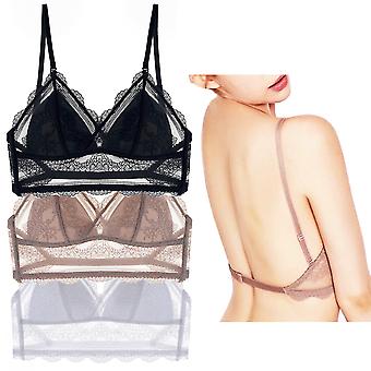 Women's Low Back Bras Without Steel Ring Backless Bra Sexy Deep V Neck Lace Backless Bralette