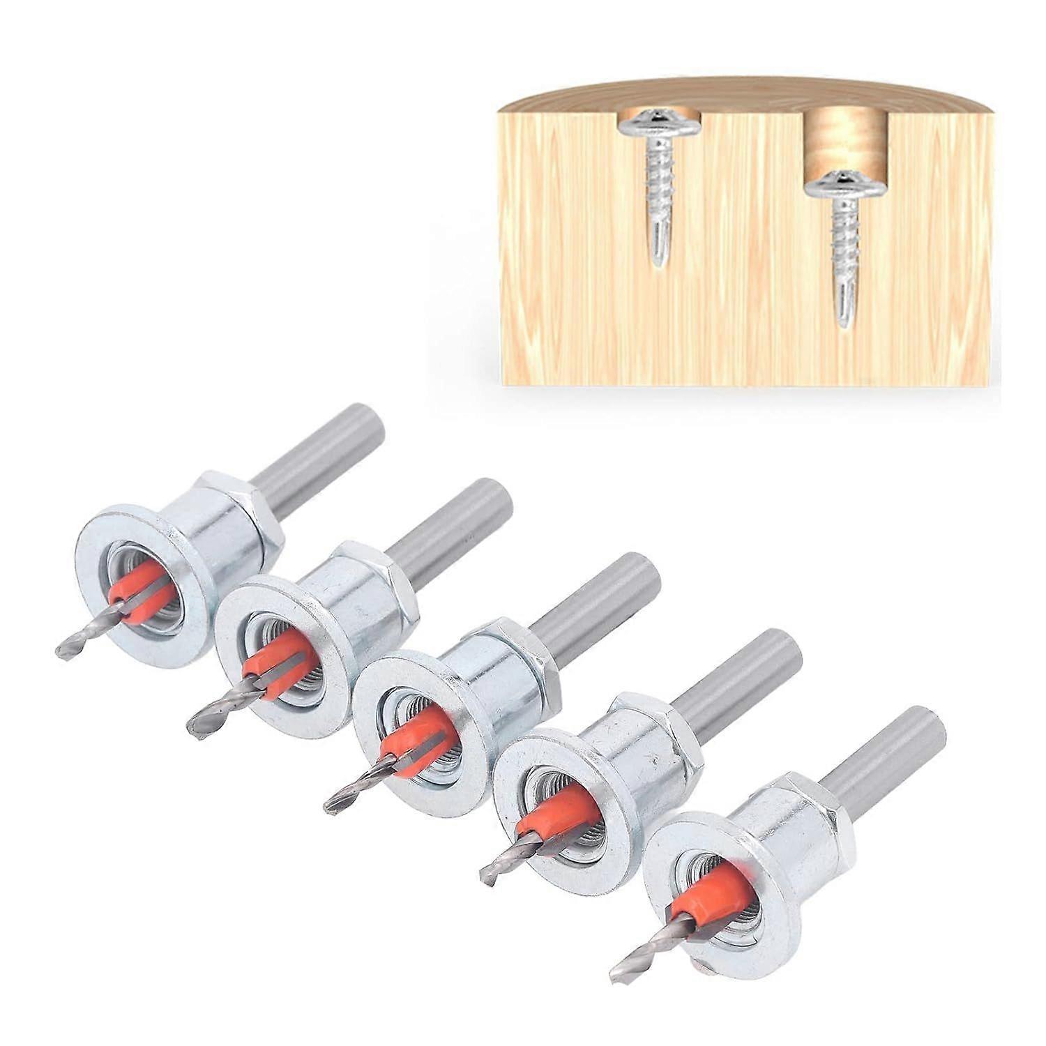 KooingTech 5PCS Countersink Drill Bit Drill Depth Stop with Box Adjustable Plug Cutters for Wood Set