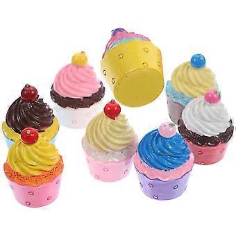 Miniature Style Resin Simulated Cupcake Ornaments Diy Crafting Multi-Colored 3.00X2.00X2.00Cm Diy Fridge Magnets 8Pcs