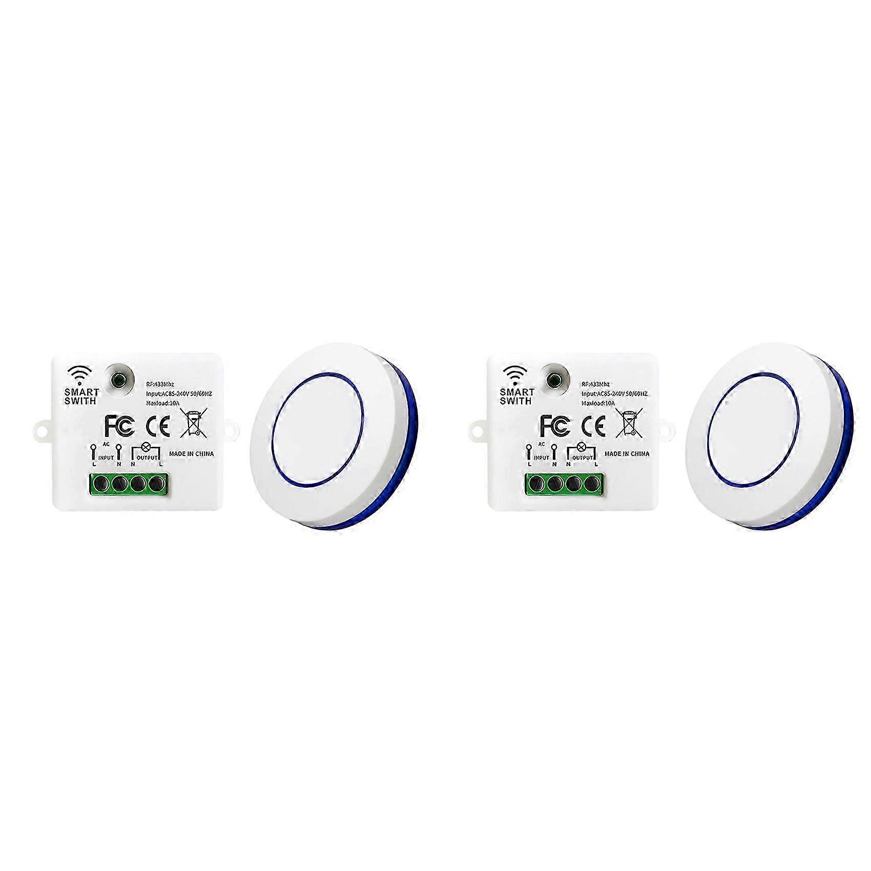 2X RF 433MHz Wireless Light Switch 220V 110V 10A Relay Receiver Mini Round Button Wall Panel Switch Remote Control