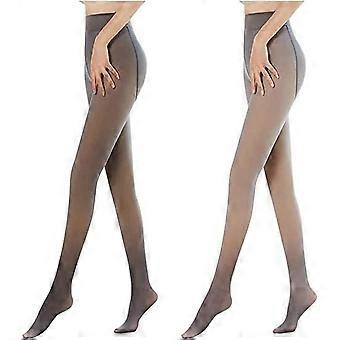 Dames Fleece Gevoerde Panty's - Zwart+Grijs - Hoge Taille - Warm & Rekbaar