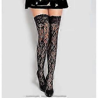 Hochwertige brandneue Damen Strumpfwaren Spitze Oberschenkel Strümpfe Schwarz Rose Einheitsgröße