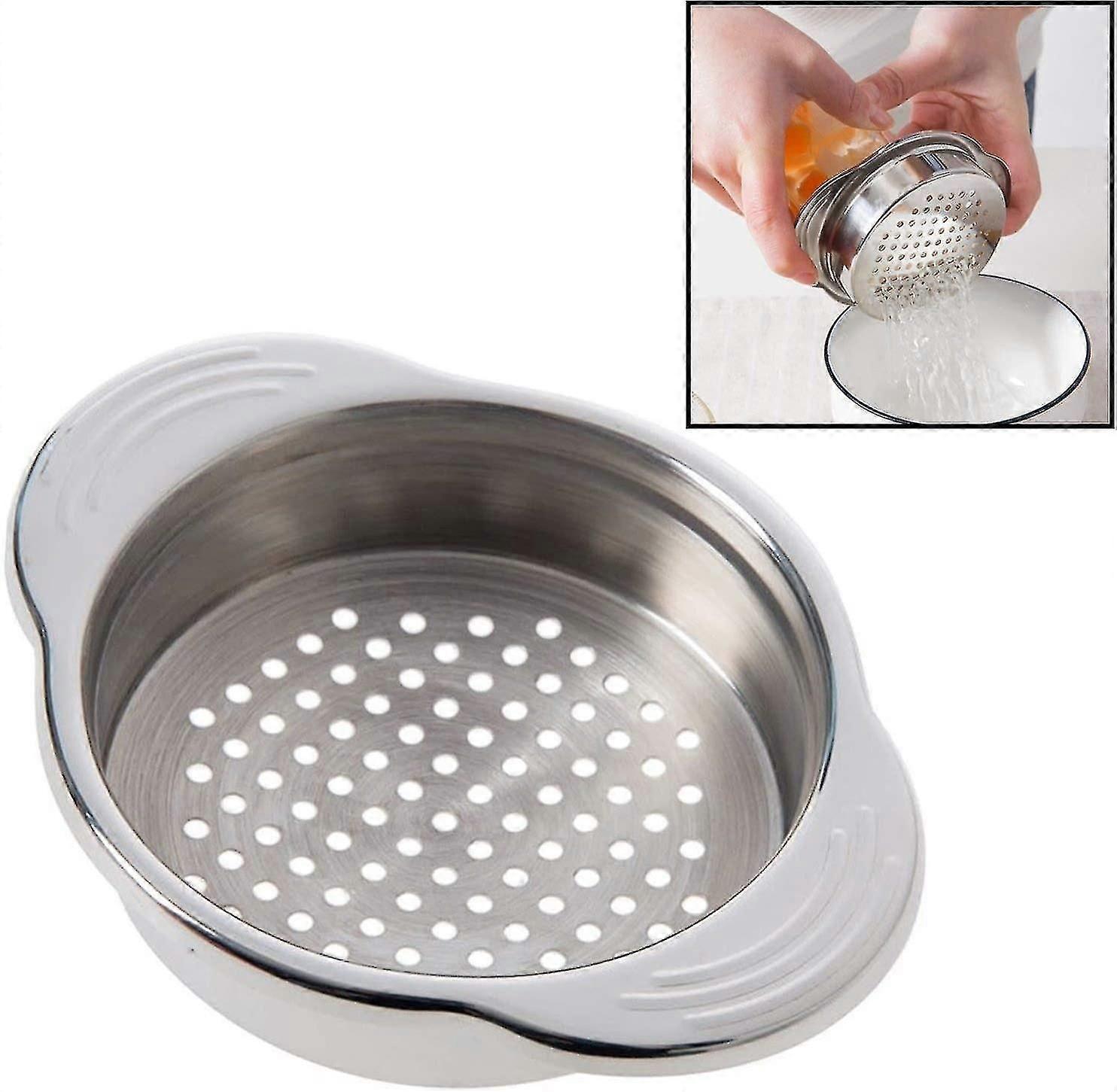 Stainless Steel Food Can Strainer Sieve Tuna Press Lid Oil Drainer Remover, Unique No-mess Dishwasher Safe Design