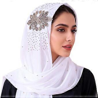 Elegant White Chiffon Hijab Scarf with Pearl Floral Applique Design Perfect for Weddings Parties Modest Fashion Styling Shawl