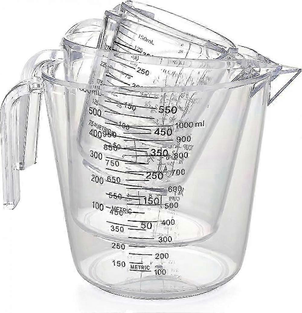 Plastic Measuring Cups Set of 4 Nesting Stackable Measuring Cups with Plug-in Nesting Handle Stackable Design and Multiple Measurement Scales