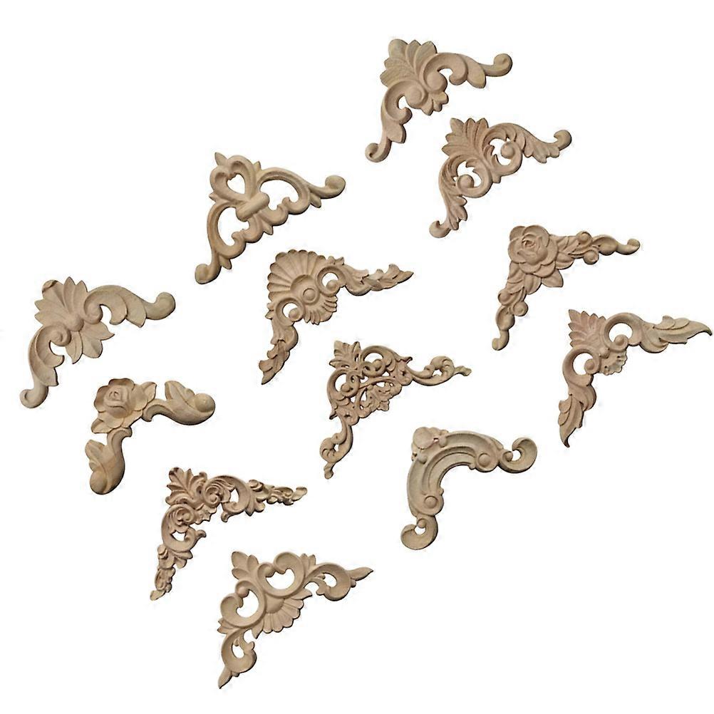 Wood Carved Corner Onlay for Decoration 12Pcs Solid Unpainted Applique