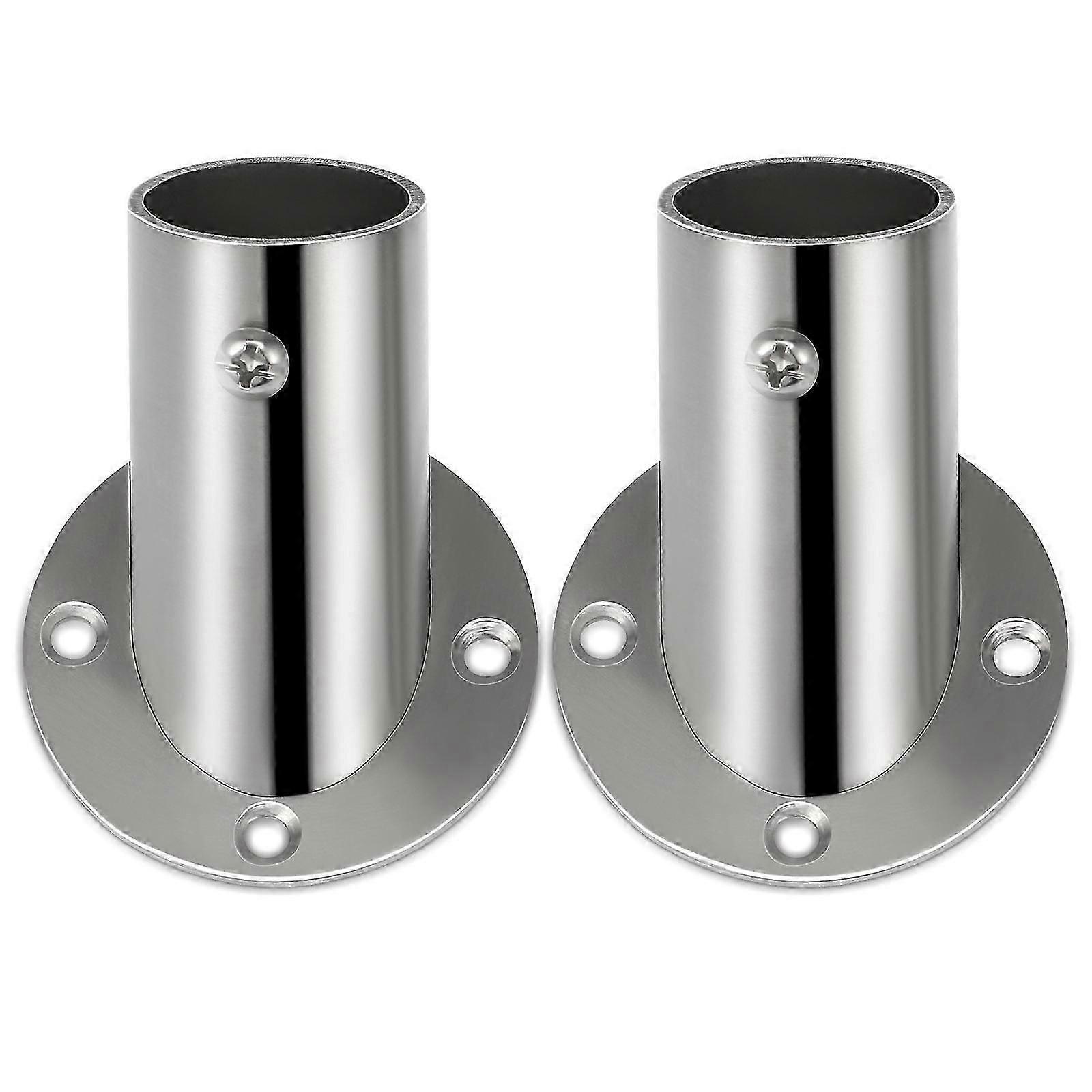 Silver Stable Socket Bracket Support Holder Closet Rod Flanges 2Pcs