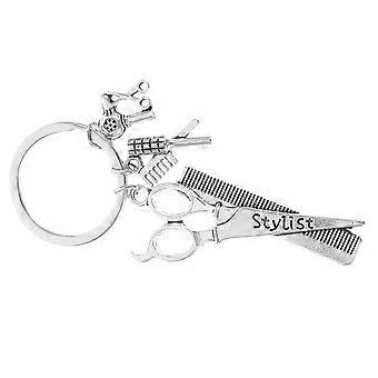 Comb Keychain Scissors Pendant for Decoration 1Pcs Silver Hairdresser Accessory