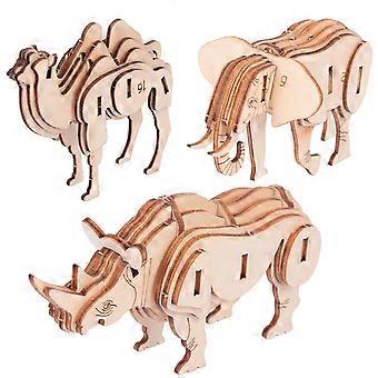 3 Pcs 3D Wooden Animal Puzzle Model Kit Toys Educational Puzzles Crafts Puzzle