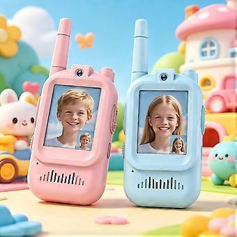 Kids Two-Way Video Walkie Talkies with HD Dual Cameras, Photo Video Sharing, Voice Changer, Rechargeable, 2-Pack for Camping Travel Birthday Gift