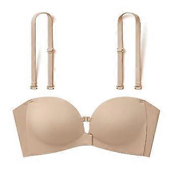 Womens Strapless Front Closure Push Up Bra, Wireless Anti-Slip Padded Lift Bra with Removable Straps, Seamless Bandeau Multi-Way Bra for Low Cut Dress