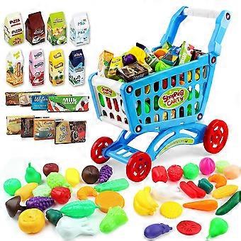 Kids Shopping Cart Trolley Play Set with 78 Piece Grocery Accessories Fruits Vegetables Pretend Play for Boys and Girls