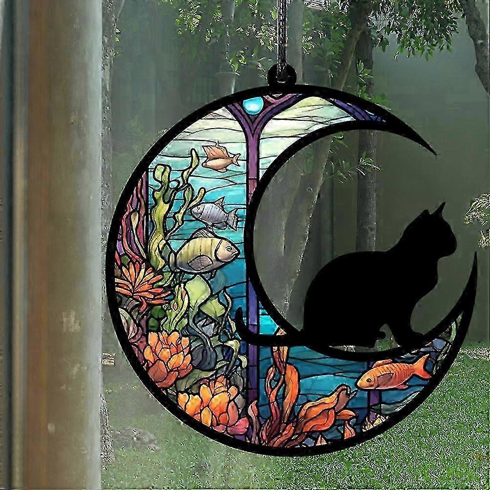 Acrylic Moon Cat Window Hanging
