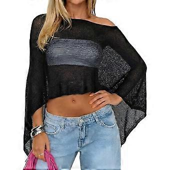 Dames doorschijnende poncho top, gebreide of gehaakte, onregelmatige shrug, bolero, sjaal, lichtgewicht, doorschijnende strandbedekking.
