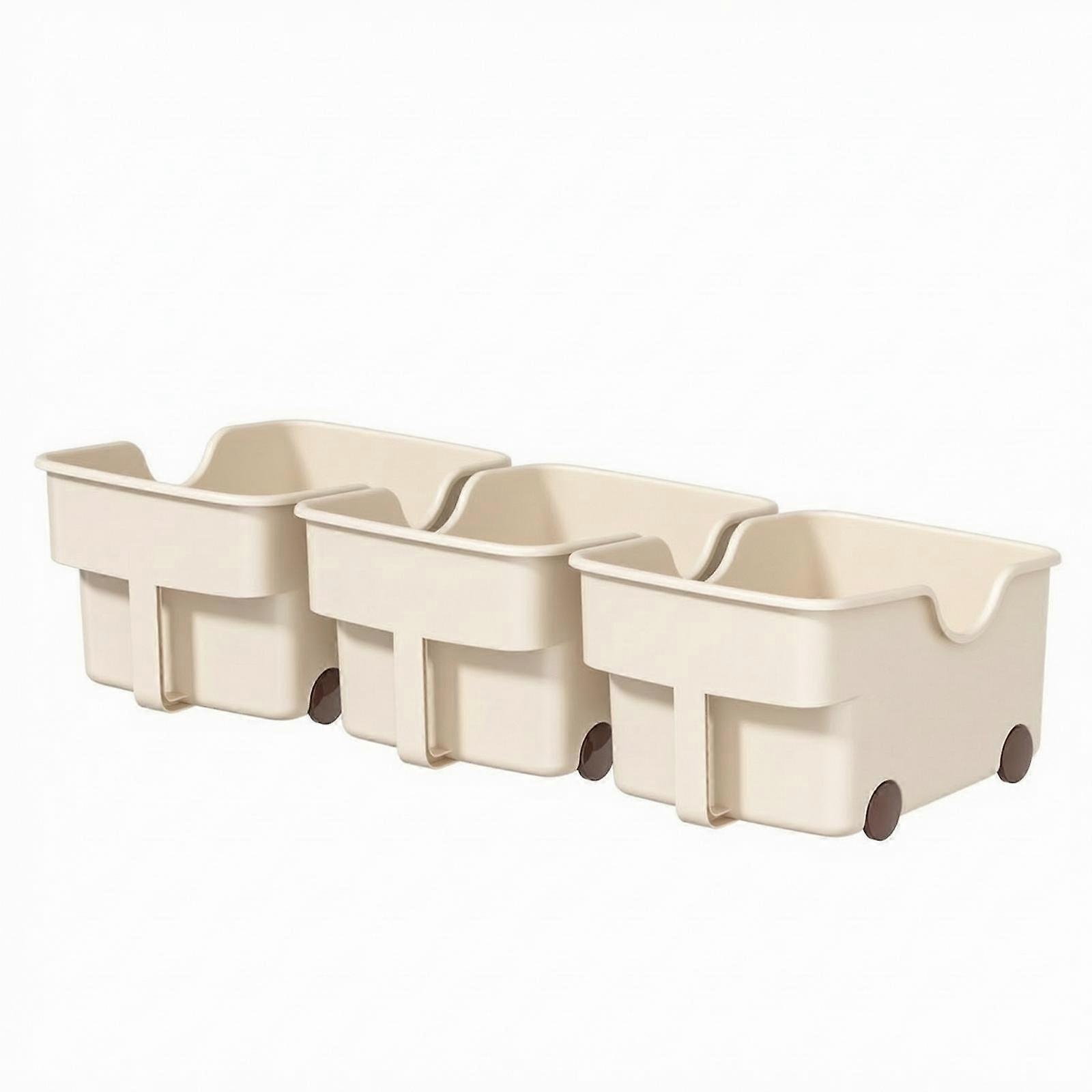 3 Pieces Storage Bin with Wheels Space-Saving Rolling Storage Box Ergonomic