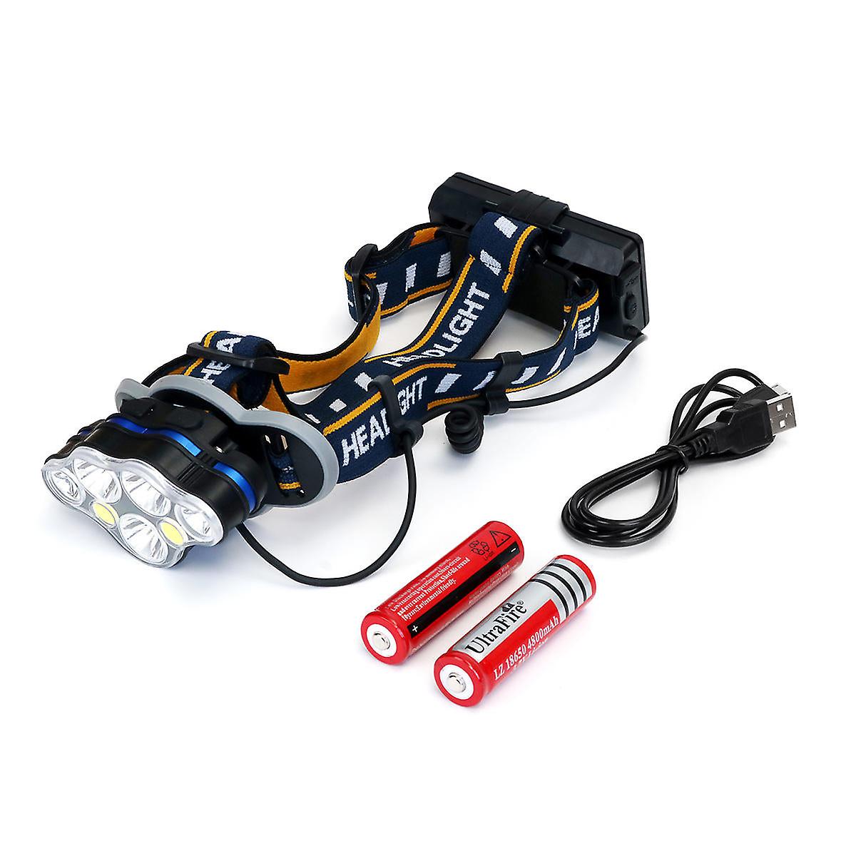1900Lm 3 * T6 + 2 * XPE + 2 * COB 8 modes Lampe frontale de vélo avec 2 * 18650 batterie Interface USB Ampli