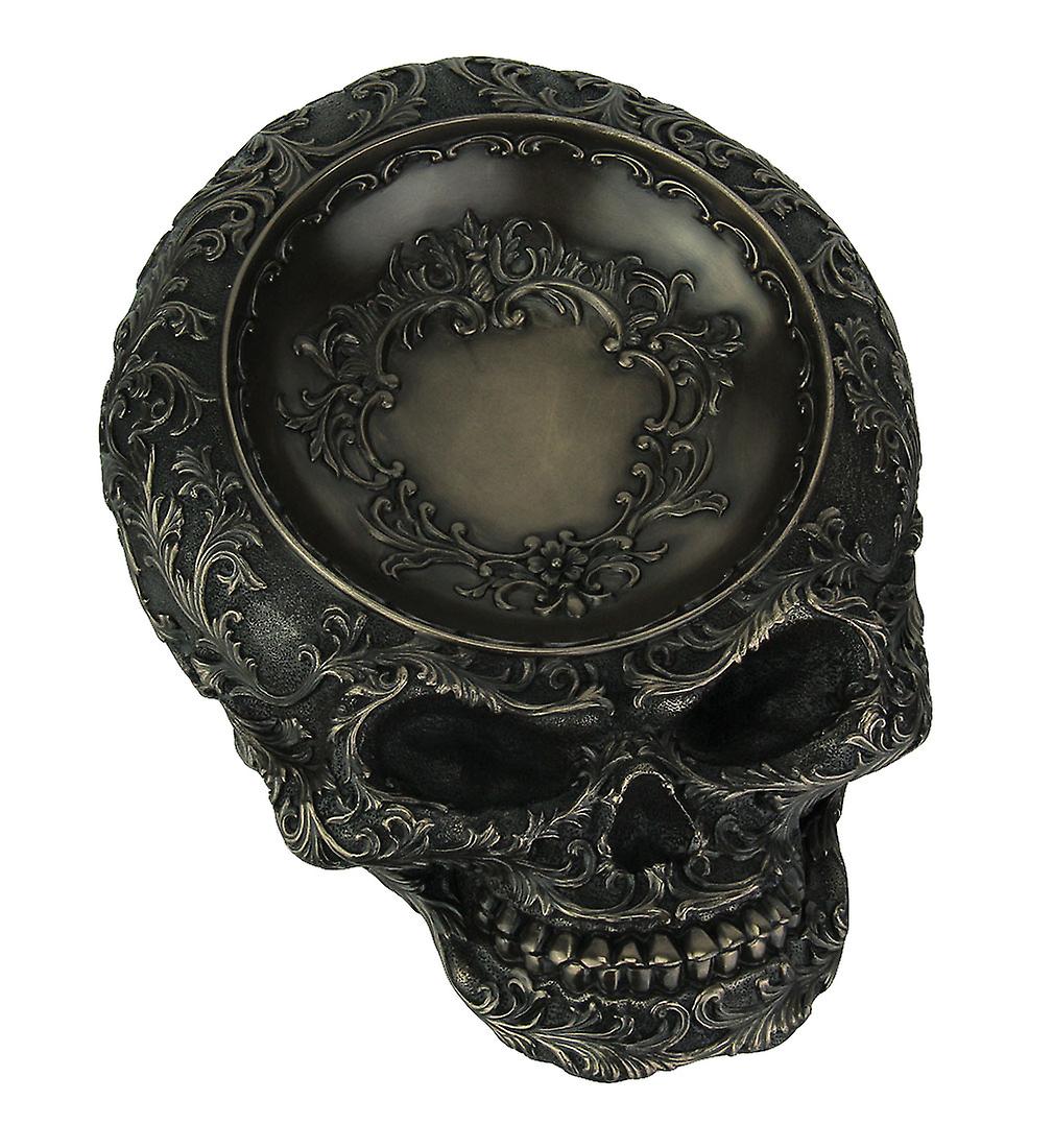 Antiqued Bronze Finish Human Skull Decorative Dish
