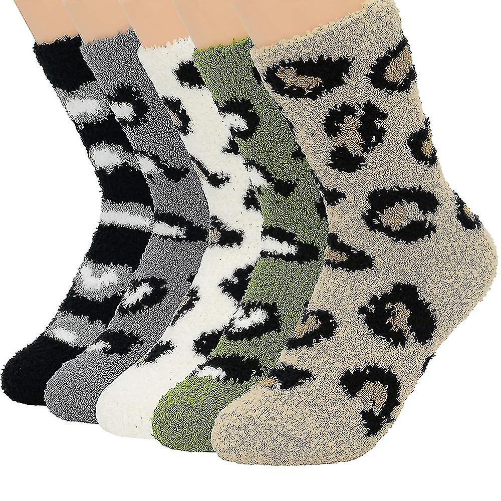 5 par kvinder Vinter Fleece Fluffy Sokker Piger Varm Blød Fuzzy Tyk Besætning Søde Sokker Til Afslappet Hjem Sove
