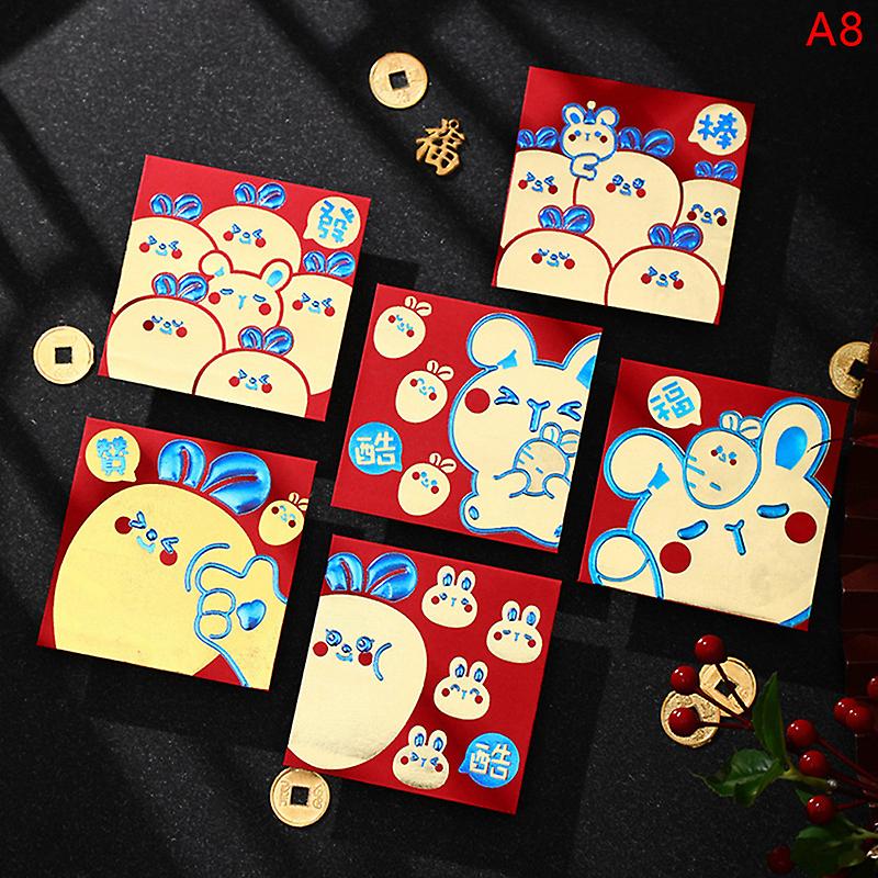 6pcs Nouvel An chinois 2023 Rabbit Red Enveloppes Printemps Festival Red Packets