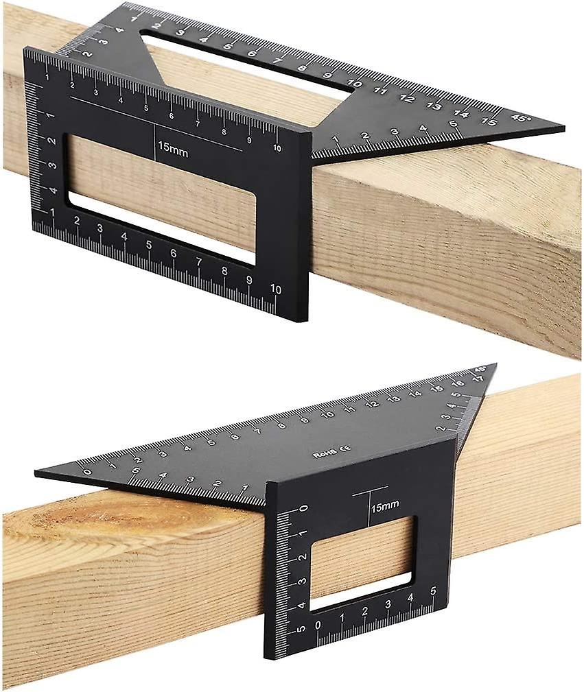 2 Saddle Layout Square Gauge for Woodworking, 45/45 Degree - 90/45 Degree Square Layout Miter Angle Measuring T Ruler, Aluminum Alloy (Black)