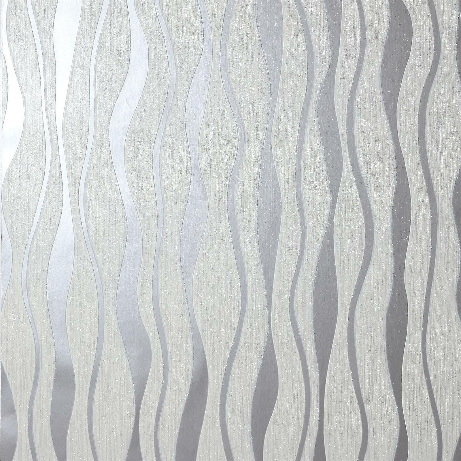 Arthouse Metallic Wave White Silver Wallpaper