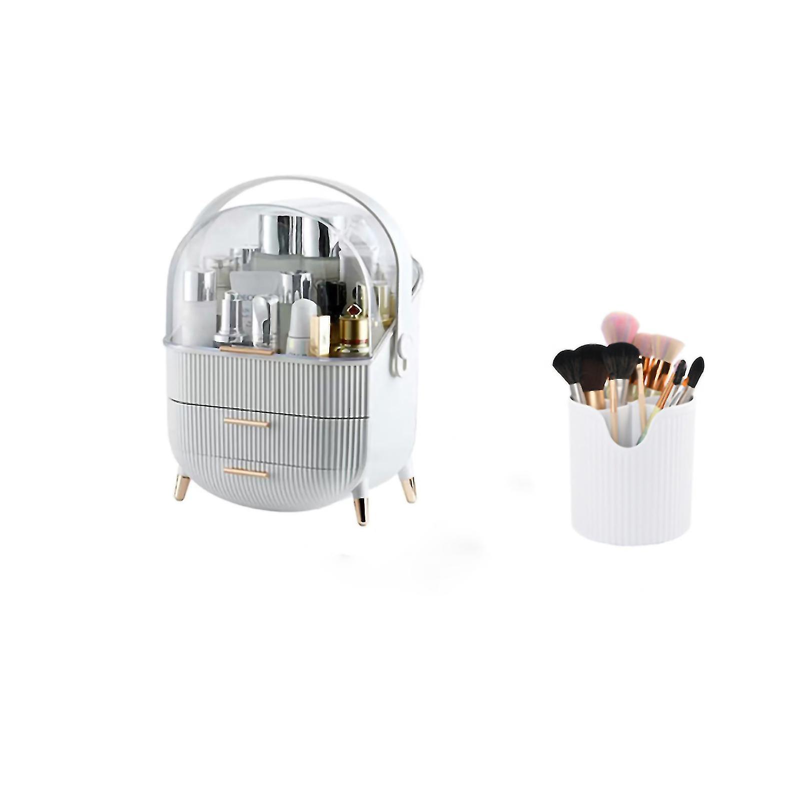 Versatile White Bathroom Drawer Organizer with Handle for Countertops