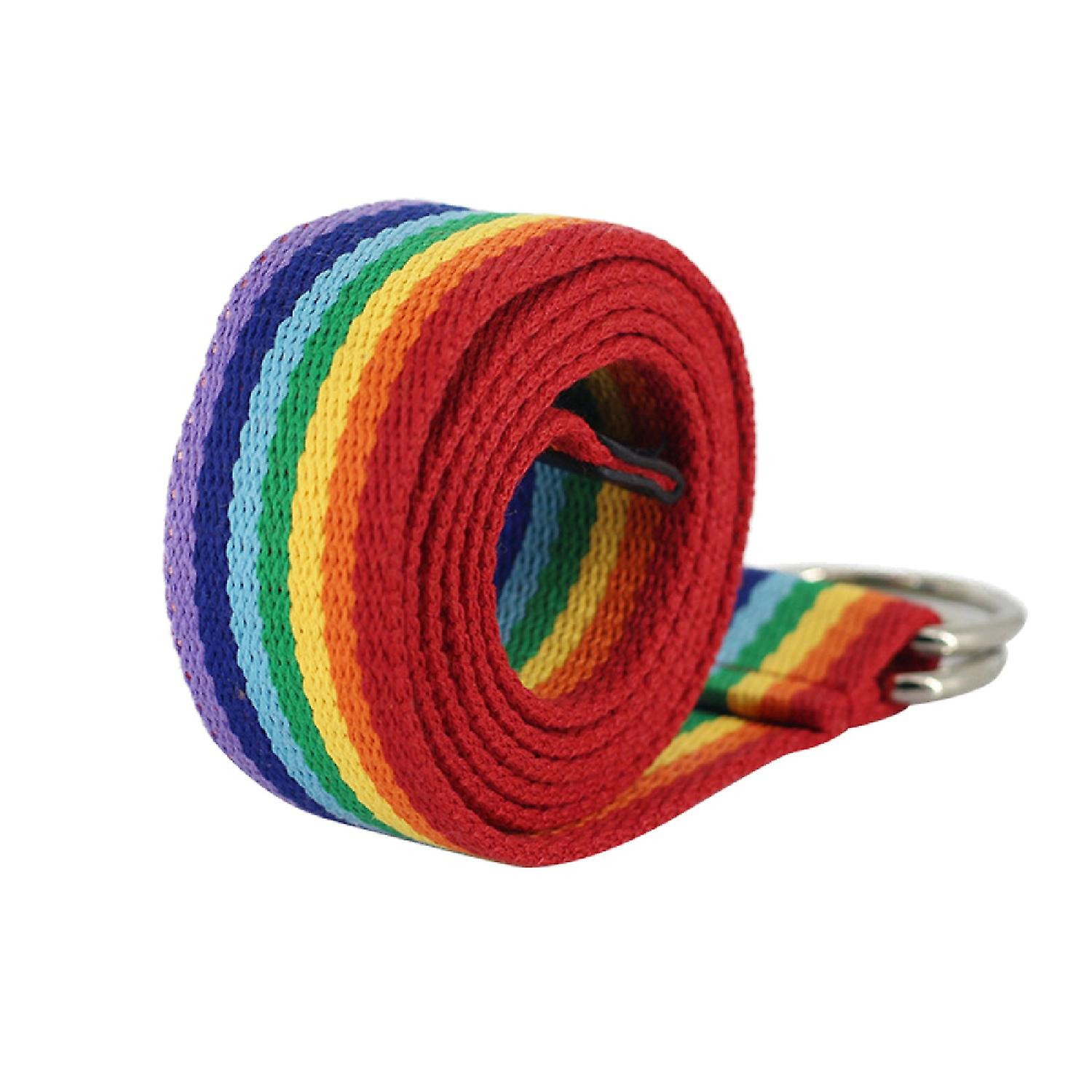 Belt with Ring Buckle Soft Canvas Plaid Rainbow Pattern Belt