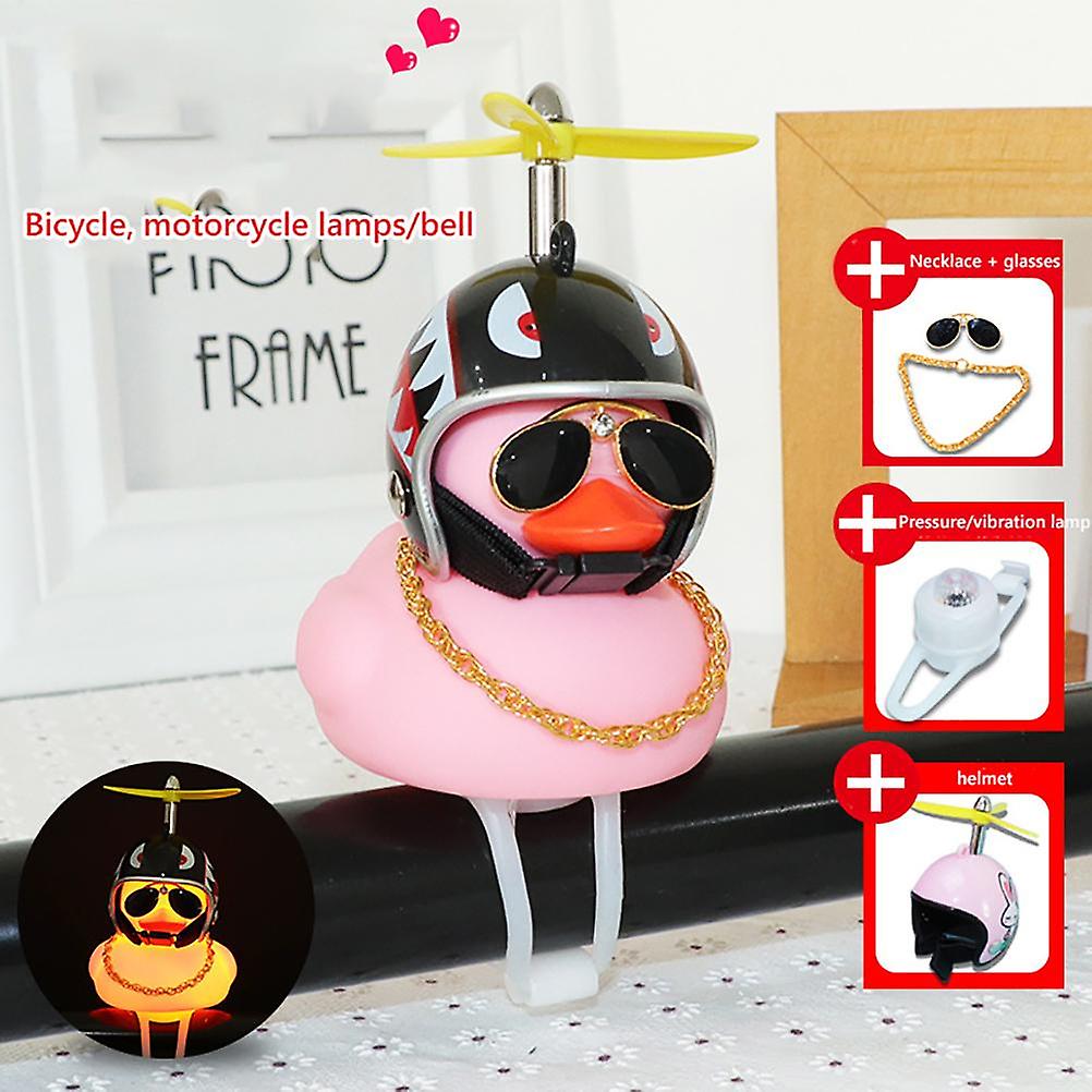 Pink Duck Car Ornaments Car Dashboard Decorations Cool Glasses Duck with Propeller Helmet Gold Chain