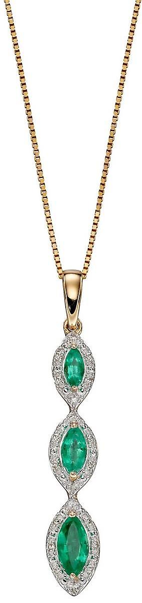 Elements Gold Emerald and Diamond Marquise Drop Pendant - Green/Gold