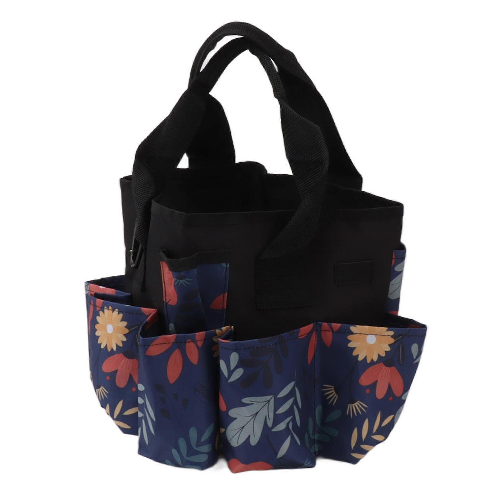 Garden Tool Bag Bucket Tool Bag Oxford Cloth Large Capacity Tool Organizer with Adjustable Strap for Garden Floral Design
