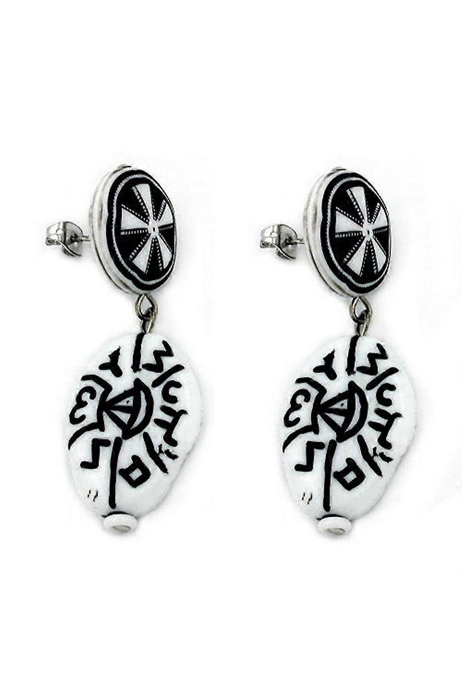 Earrings Black-white Dangling - Gl01567