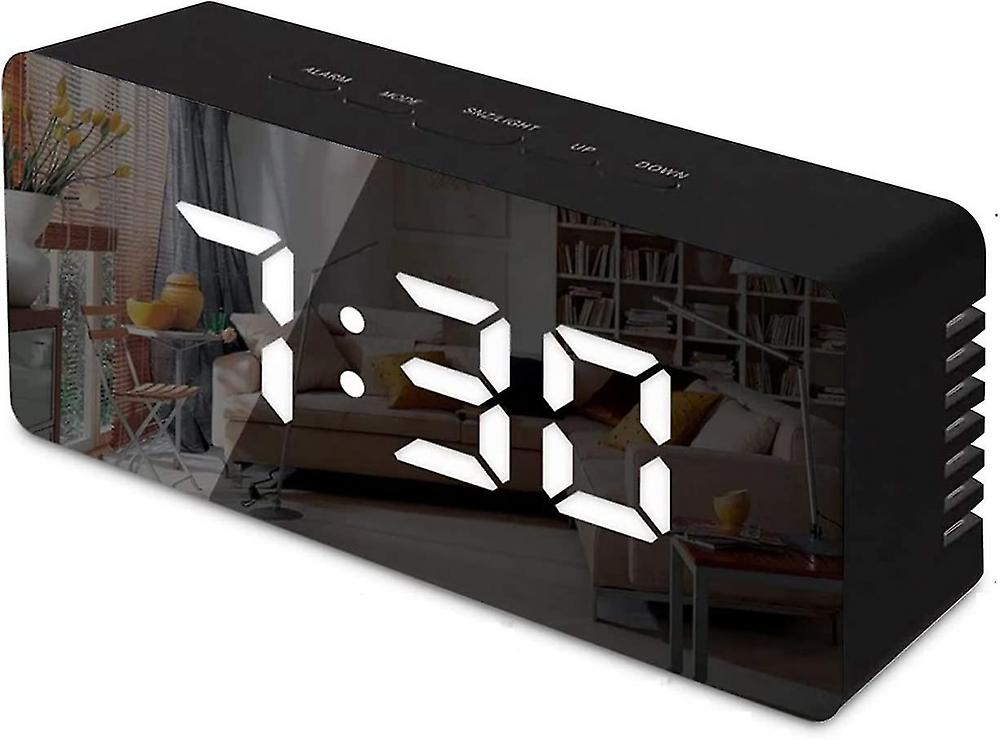 Mirror Alarm Clock, Led Bedside Clock With Temperature, Snooze, Makeup Mirror Adjustable Brightness Led Clock