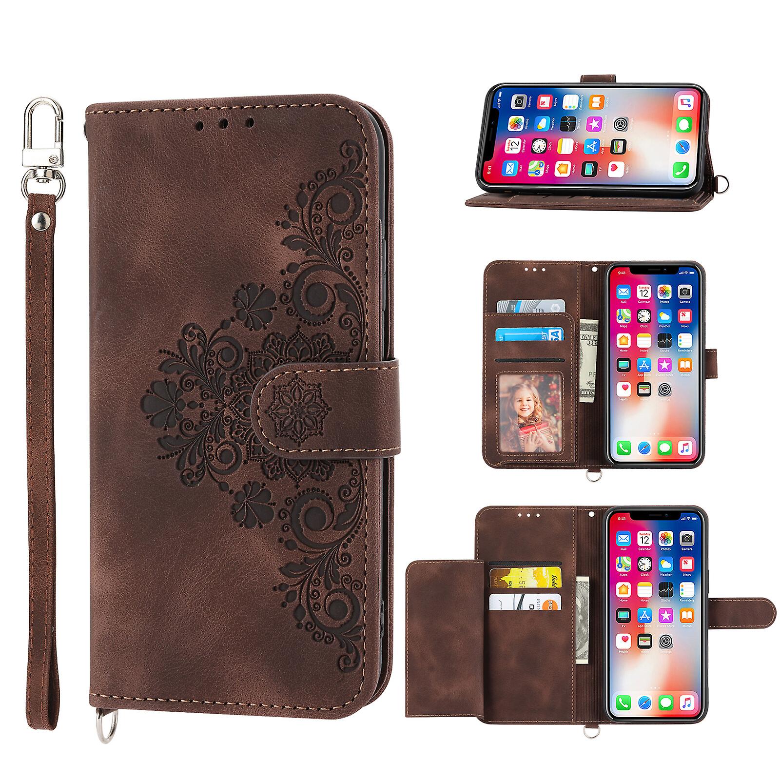 For iPhone Xs Max Case, Leather Wallet Flip Case With Strap